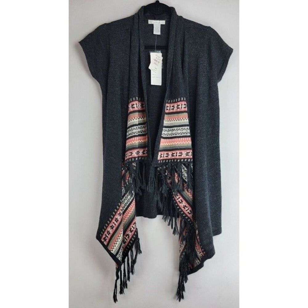 Design History Wos Sz Small Peppercorn Heather Grey Tassled Cardigan Sweater
